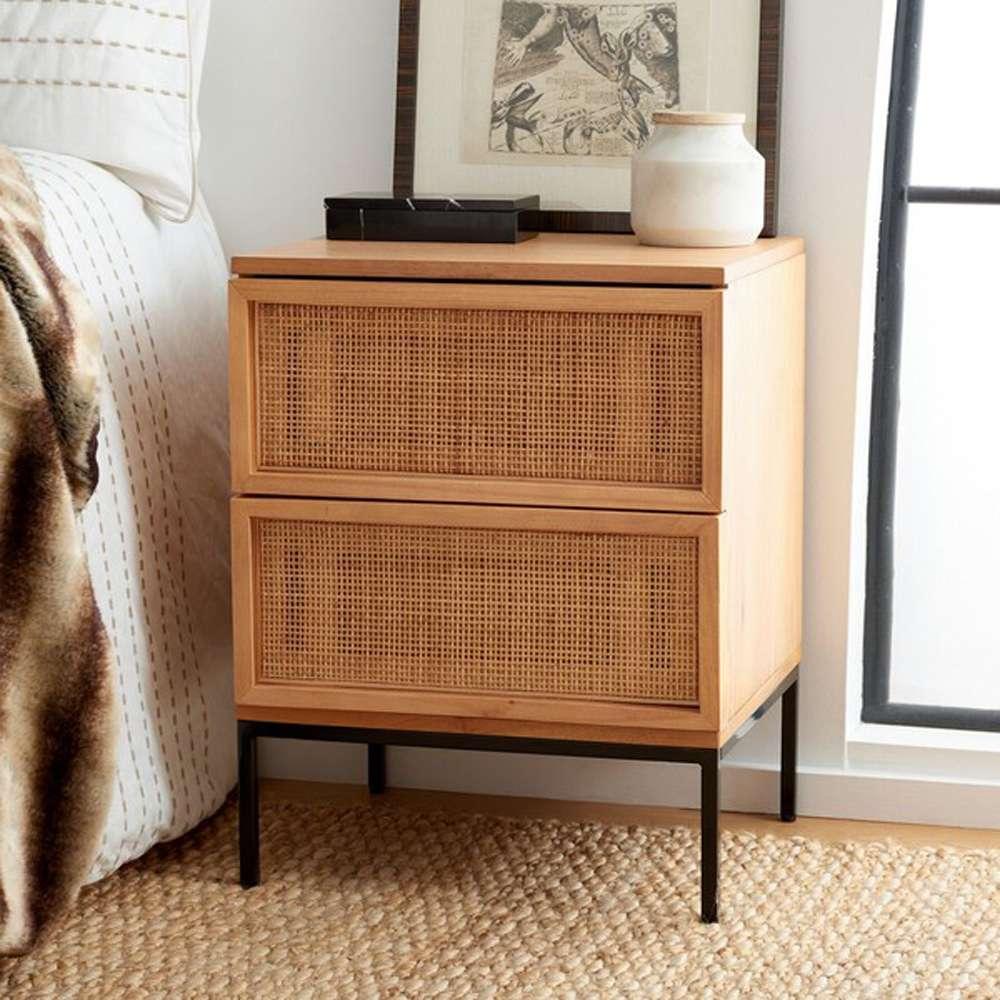 Safavieh - Zadie 2 Drw Rattan Nightstand - Natural - Black - NST5007C veiw 3