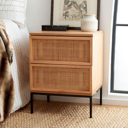 Safavieh - Zadie 2 Drw Rattan Nightstand - Natural - Black - NST5007C veiw 3