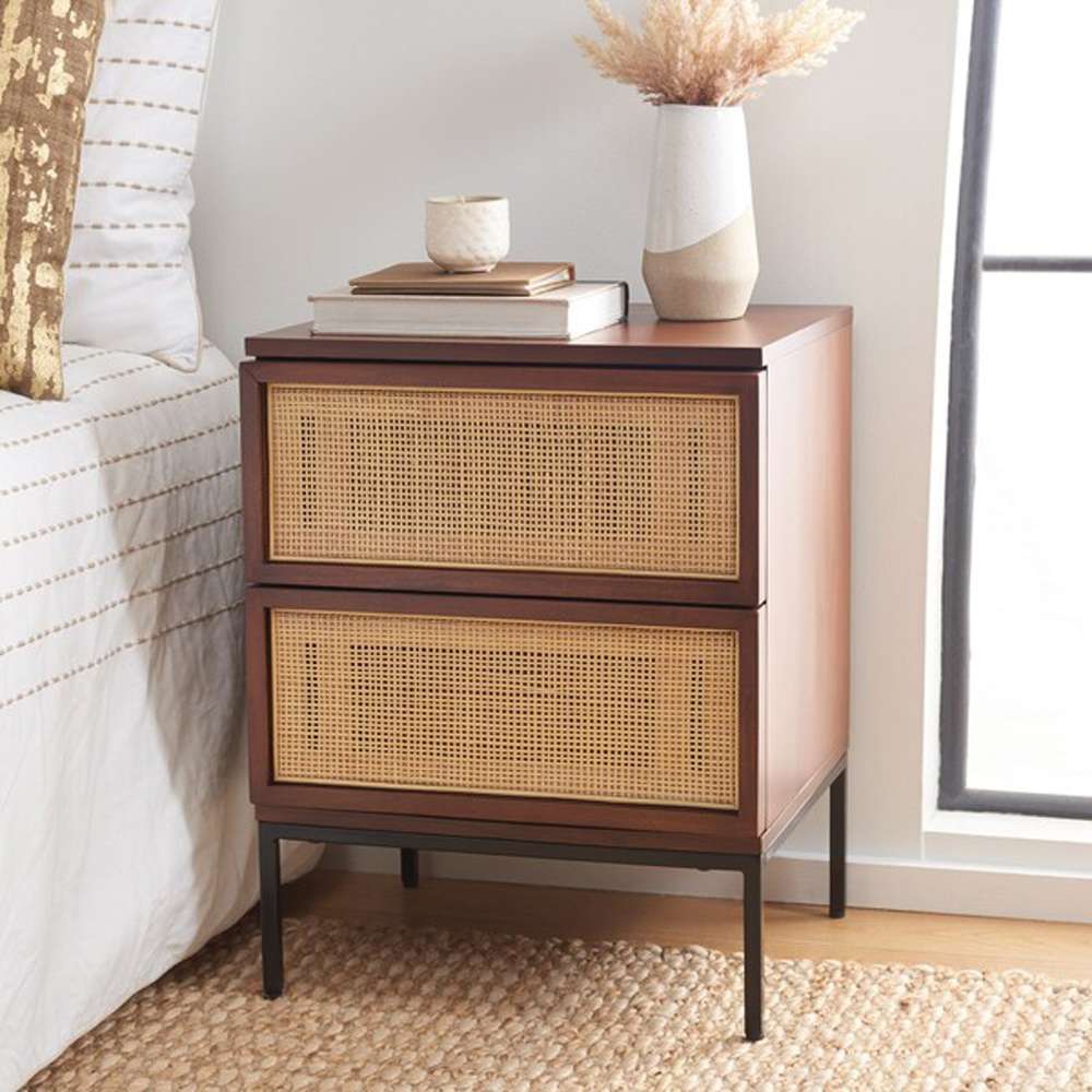 Safavieh - Zadie 2 Drw Rattan Nightstand - Walnut - Natural - NST5007F veiw 3