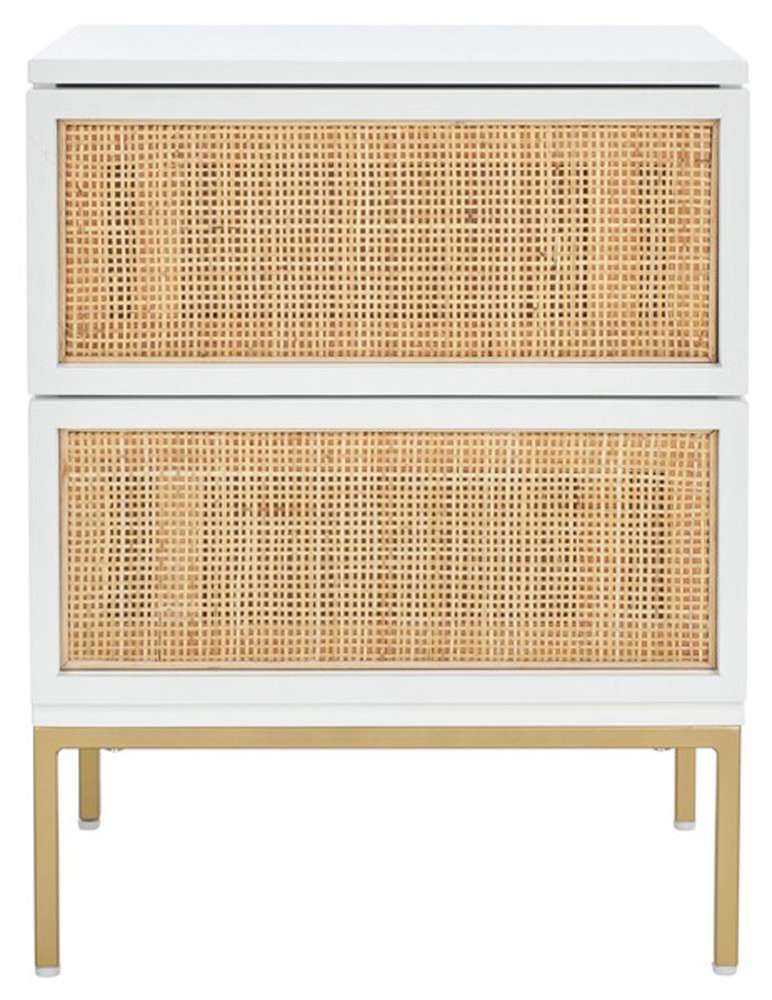Safavieh - Zadie 2 Drw Rattan Nightstand - White - Gold - NST5007B veiw 1