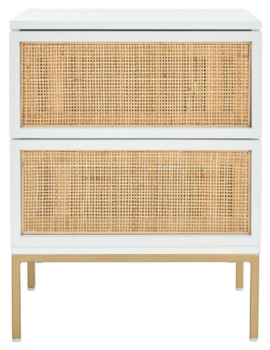 Safavieh - Zadie 2 Drw Rattan Nightstand - White - Gold - NST5007B veiw 1