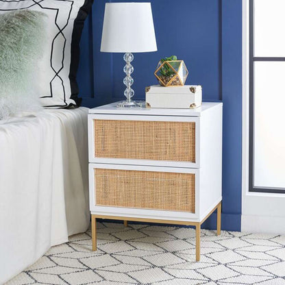 Safavieh - Zadie 2 Drw Rattan Nightstand - White - Gold - NST5007B veiw 2