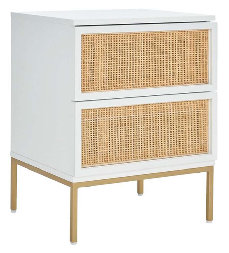 Safavieh - Zadie 2 Drw Rattan Nightstand - White - Gold - NST5007B veiw 4