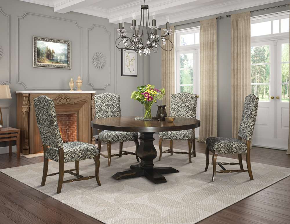 Saloom Furniture - Kent Pedestal Dining Table 48 x 48 x 29 in Distressed Walnut - MDWO-4848--KEN-Distressed-Walnut-G veiw 4