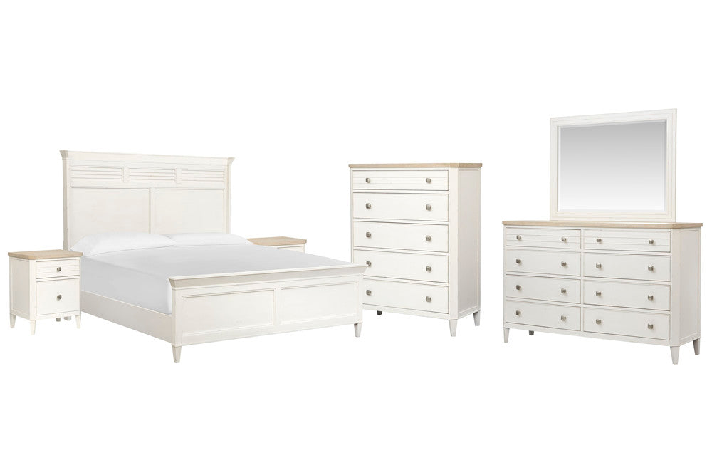 Salt Life Home - Echo Isles Sea Pearl And Driftwood California King Classic Panel Bed 2 Telephone Tables Drawer Dresser With Landscape Mirror And Drawer Chest - B6310-77-KIT9 view 1