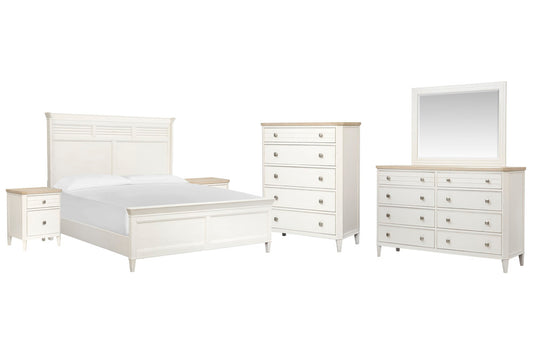 Salt Life Home - Echo Isles Sea Pearl And Driftwood California King Classic Panel Bed 2 Telephone Tables Drawer Dresser With Landscape Mirror And Drawer Chest - B6310-77-KIT9 view 1