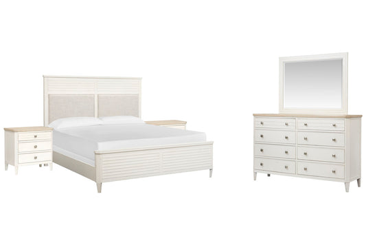 Salt Life Home - Echo Isles Sea Pearl And Driftwood California King Upholstered Panel Bed 2 Nightstands And Drawer Dresser With Landscape Mirror - B6310-75-KIT4 view 1