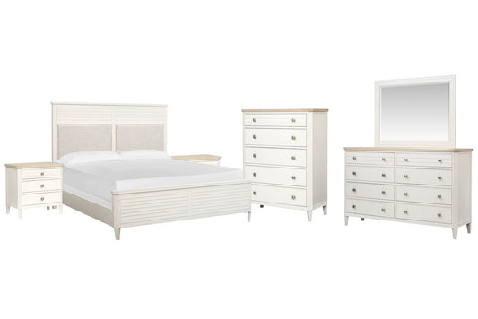 Salt Life Home - Echo Isles Sea Pearl And Driftwood California King Upholstered Panel Bed 2 Nightstands Drawer Dresser With Landscape Mirror And Drawer Chest - B6310-75-KIT5 view 1