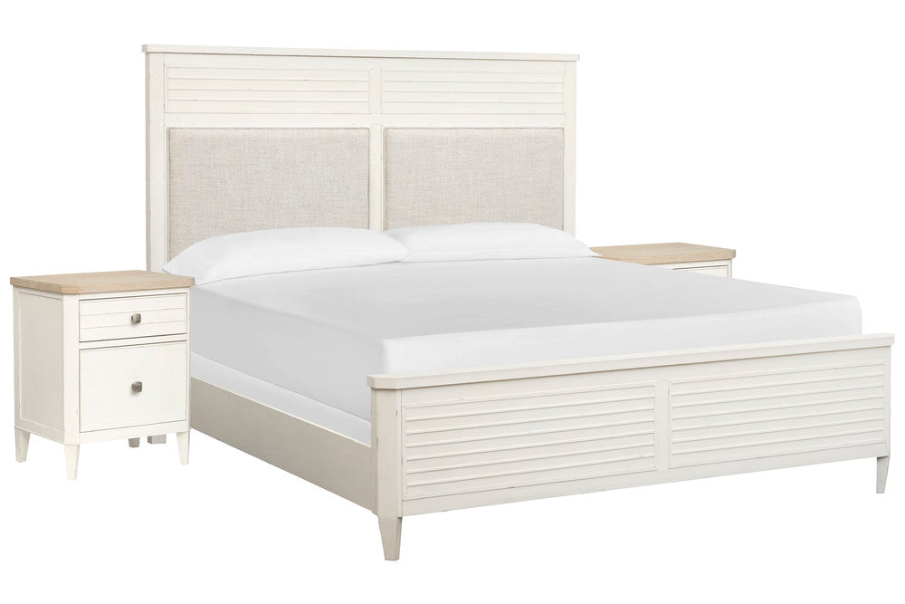 Salt Life Home - Echo Isles Sea Pearl And Driftwood California King Upholstered Panel Bed With 2 Telephone Tables - B6310-75-KIT7 view 1