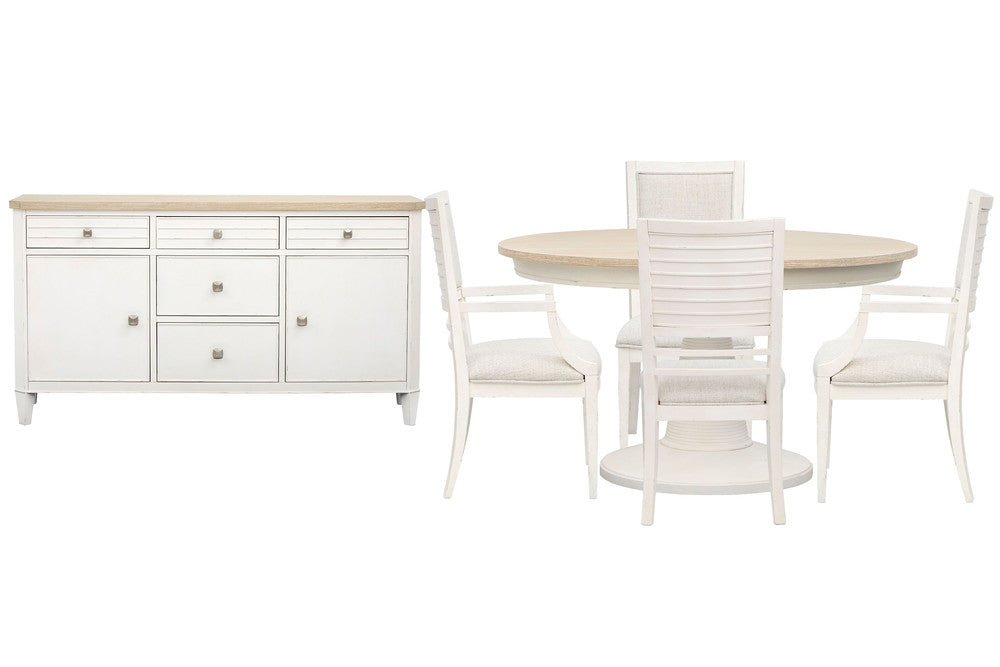 Salt Life Home - Echo Isles Sea Pearl And Driftwood Extendable 54" Round Dining Table With 2 Side Chairs 2 Arm Chairs And Buffet - D6310-24-KIT9 view 1