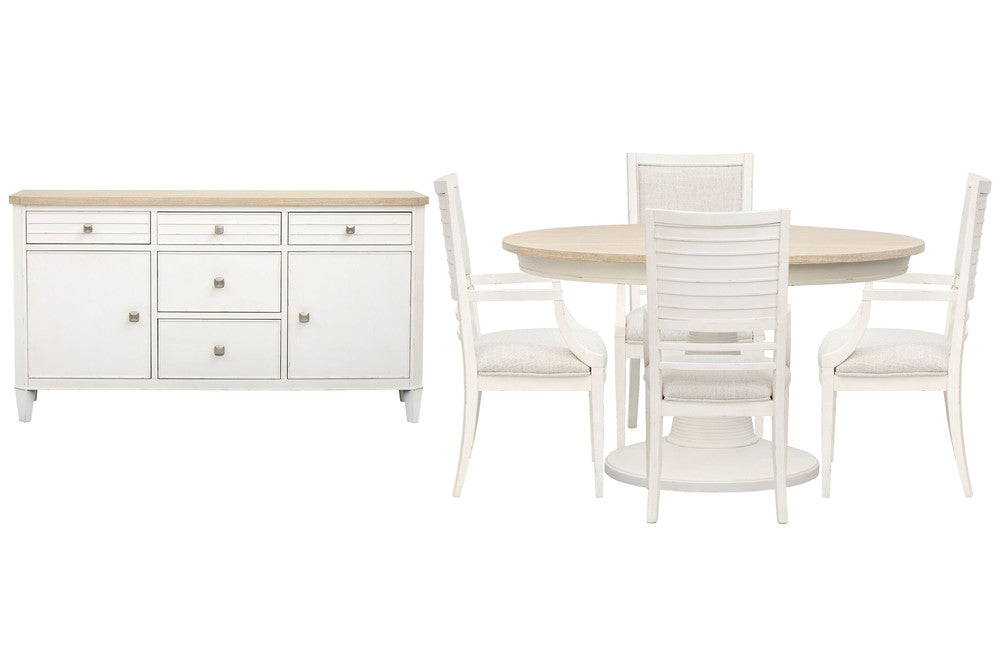 Salt Life Home - Echo Isles Sea Pearl And Driftwood Extendable 54" Round Dining Table With 4 Arm Chairs And Buffet - D6310-24-KIT6 view 1