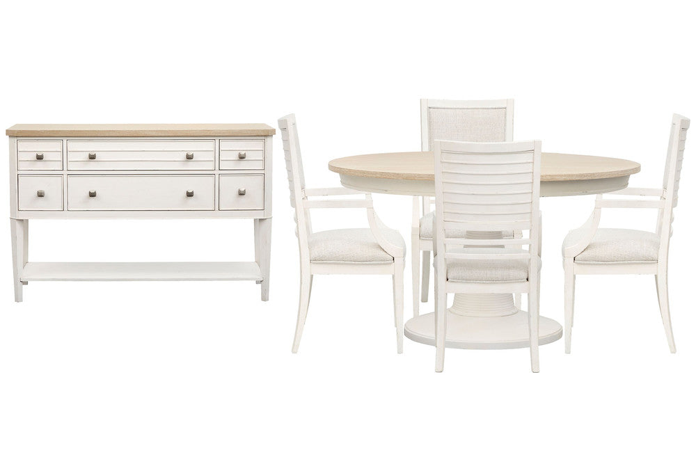 Salt Life Home - Echo Isles Sea Pearl And Driftwood Extendable 54" Round Dining Table With 4 Arm Chairs And Sideboard - D6310-24-KIT5 view 1