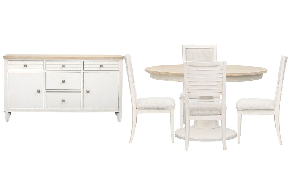 Salt Life Home - Echo Isles Sea Pearl And Driftwood Extendable 54" Round Dining Table With 4 Side Chairs And Buffet - D6310-24-KIT3 view 1