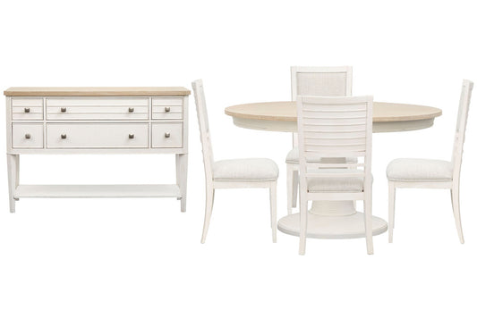 Salt Life Home - Echo Isles Sea Pearl And Driftwood Extendable 54" Round Dining Table With 4 Side Chairs And Sideboard - D6310-24-KIT2 view 1