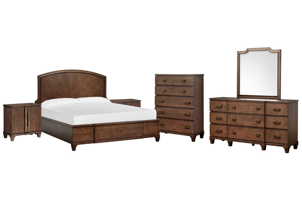 Salt Life Home - Sugar Mill Spiced Rum Queen Panel Bed 2 Bachelor Chests Drawer Dresser With Shaped Mirror And Drawer Chest - B5832-54-KIT9 view 1
