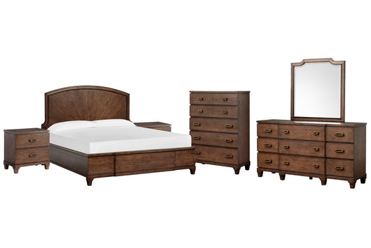 Salt Life Home - Sugar Mill Spiced Rum Queen Panel Bed 2 Nightstands Drawer Dresser With Shaped Mirror And Drawer Chest - B5832-54-KIT5 view 1