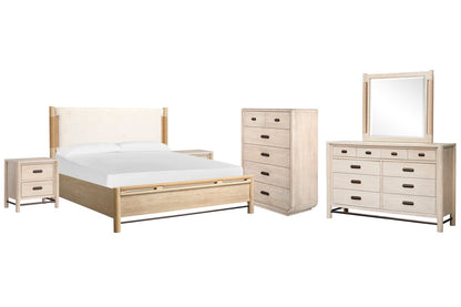 Salt Life Home - Sunset Cove Sanibel Brown California King Panel Upholstered Bed 2 Nightstands Drawer Dresser With Landscape Mirror And 5 Drawer Chest - B5783-75-KIT9 view 1