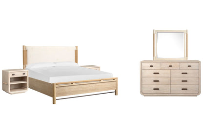 Salt Life Home - Sunset Cove Sanibel Brown California King Panel Upholstered Bed 2 Open Nightstands And 9 Drawer Dresser With Landscape Mirror - B5783-75-KIT14 view 1