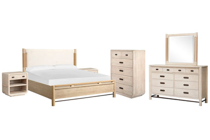 Salt Life Home - Sunset Cove Sanibel Brown California King Panel Upholstered Bed 2 Open Nightstands Drawer Dresser With Landscape Mirror And 5 Drawer Chest - B5783-75-KIT17 view 1