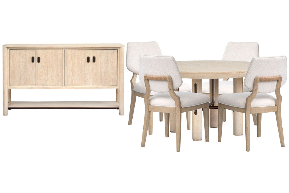 Salt Life Home - Sunset Cove Sanibel Brown Extendable Round Dining Table With 4 Upholstered Side Chairs And Buffet - D5783-24-KIT6 view 1