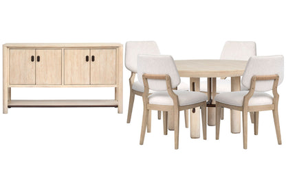 Salt Life Home - Sunset Cove Sanibel Brown Extendable Round Dining Table With 4 Upholstered Side Chairs And Buffet - D5783-24-KIT6 view 1