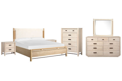 Salt Life Home - Sunset Cove Sanibel Brown King Panel Upholstered Bed 2 Nightstands 9 Drawer Dresser With Landscape Mirror And Drawer Chest - B5783-65-KIT8 view 1