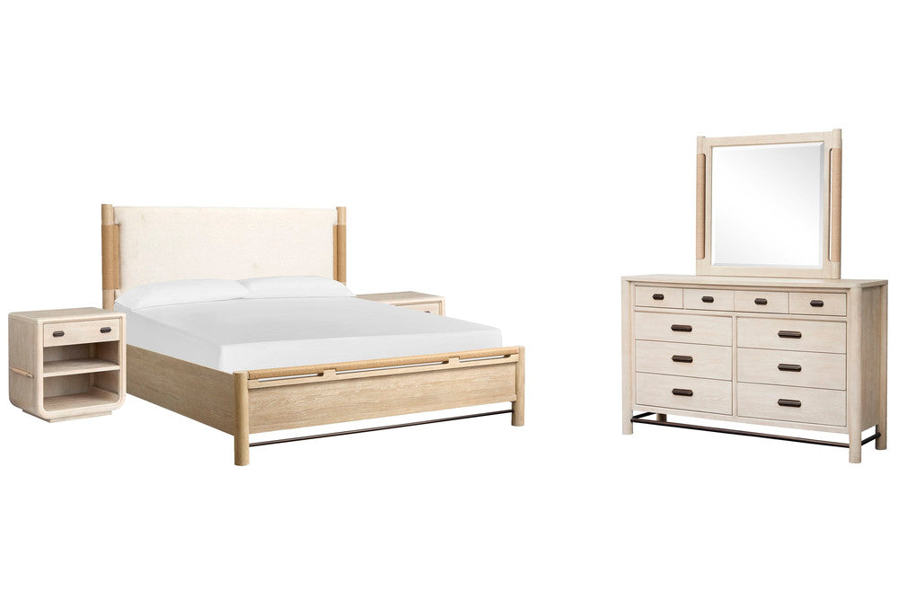Salt Life Home - Sunset Cove Sanibel Brown King Panel Upholstered Bed 2 Open Nightstands And Drawer Dresser With Landscape Mirror - B5783-65-KIT13 view 1