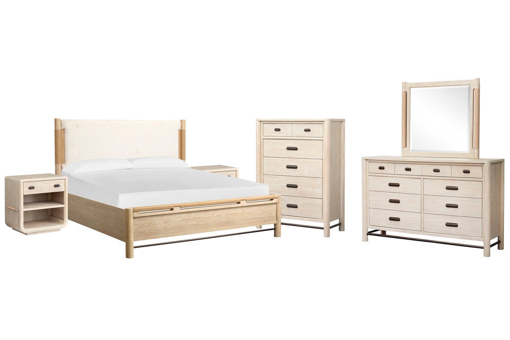 Salt Life Home - Sunset Cove Sanibel Brown King Panel Upholstered Bed 2 Open Nightstands Drawer Dresser With Landscape Mirror And Drawer Chest - B5783-65-KIT15 view 1