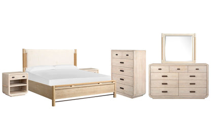Salt Life Home - Sunset Cove Sanibel Brown Queen Panel Upholstered Bed 2 Open Nightstands 9 Drawer Dresser With Landscape Mirror And 5 Drawer Chest - B5783-55-KIT18 view 1