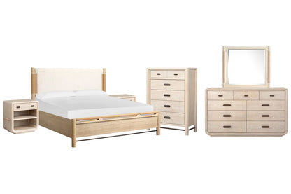 Salt Life Home - Sunset Cove Sanibel Brown Queen Panel Upholstered Bed 2 Open Nightstands 9 Drawer Dresser With Landscape Mirror And Drawer Chest - B5783-55-KIT16 view 1