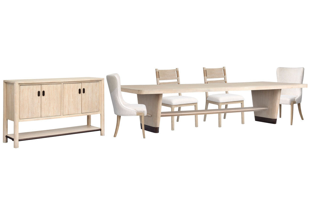 Salt Life Home - Sunset Cove Sanibel Brown Trestle Dining Table With 2 Side Chairs 2 Host Chairs And Buffet - D5783-21-KIT21 view 1