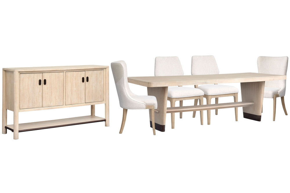 Salt Life Home - Sunset Cove Sanibel Brown Trestle Dining Table With 2 Upholstered Side Chairs 2 Host Chairs And Buffet - D5783-21-KIT30 view 1