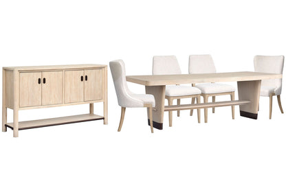 Salt Life Home - Sunset Cove Sanibel Brown Trestle Dining Table With 2 Upholstered Side Chairs 2 Host Chairs And Buffet - D5783-21-KIT30 view 1
