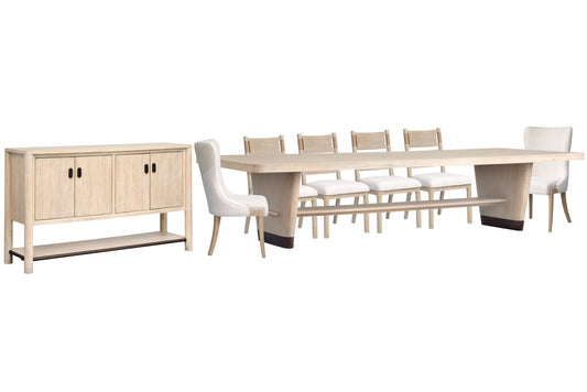 Salt Life Home - Sunset Cove Sanibel Brown Trestle Dining Table With 4 Side Chairs 2 Host Chairs And Buffet - D5783-21-KIT24 view 1