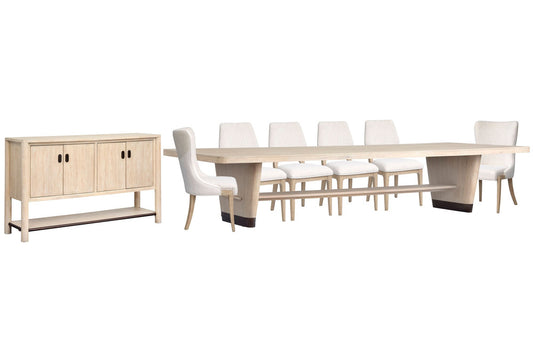 Salt Life Home - Sunset Cove Sanibel Brown Trestle Dining Table With 4 Upholstered Side Chairs 2 Host Chairs And Buffet - D5783-21-KIT33 view 1