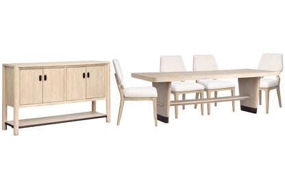 Salt Life Home - Sunset Cove Sanibel Brown Trestle Dining Table With 4 Upholstered Side Chairs And Buffet - D5783-21-KIT12 view 1