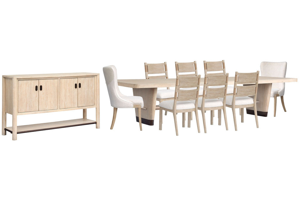 Salt Life Home - Sunset Cove Sanibel Brown Trestle Dining Table With 6 Side Chairs 2 Host Chairs And Buffet - D5783-21-KIT27 view 1