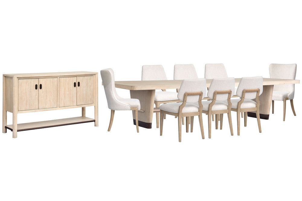 Salt Life Home - Sunset Cove Sanibel Brown Trestle Dining Table With 6 Upholstered Side Chairs 2 Host Chairs And Buffet - D5783-21-KIT36 view 1