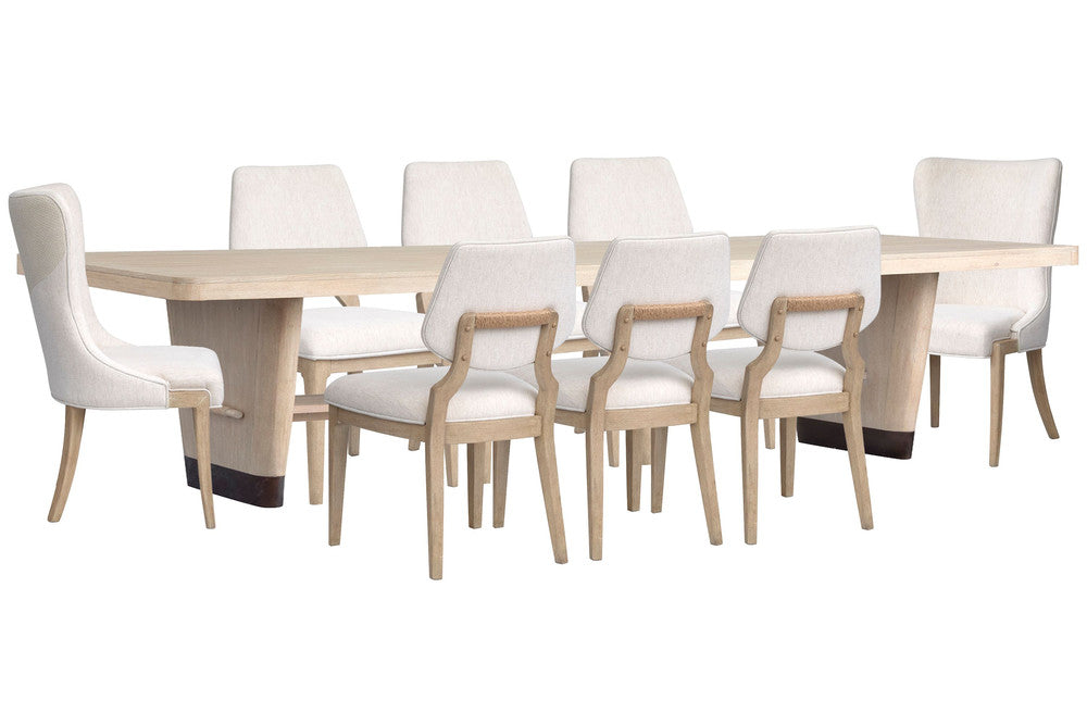 Salt Life Home - Sunset Cove Sanibel Brown Trestle Dining Table With 6 Upholstered Side Chairs And 2 Host Chairs - D5783-21-KIT34 view 1