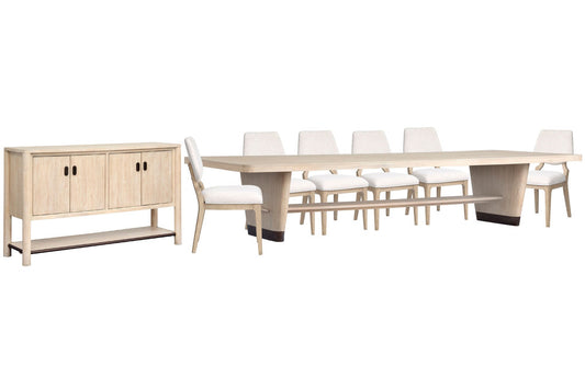 Salt Life Home - Sunset Cove Sanibel Brown Trestle Dining Table With 6 Upholstered Side Chairs And Buffet - D5783-21-KIT15 view 1