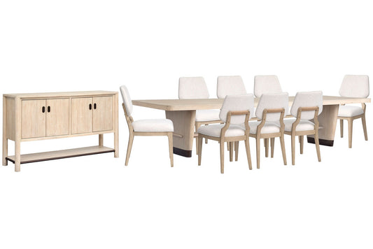 Salt Life Home - Sunset Cove Sanibel Brown Trestle Dining Table With 8 Upholstered Side Chairs And Buffet - D5783-21-KIT18 view 1