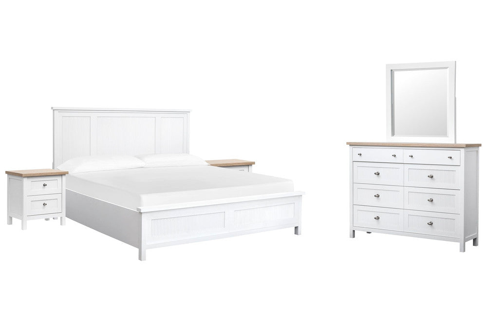 Salt Life Home - Windmill Harbour White Whisp And Sand King Panel Bed 2 Nightstands And Chesser With Portrait Mirror - B6313-64-KIT6 view 1
