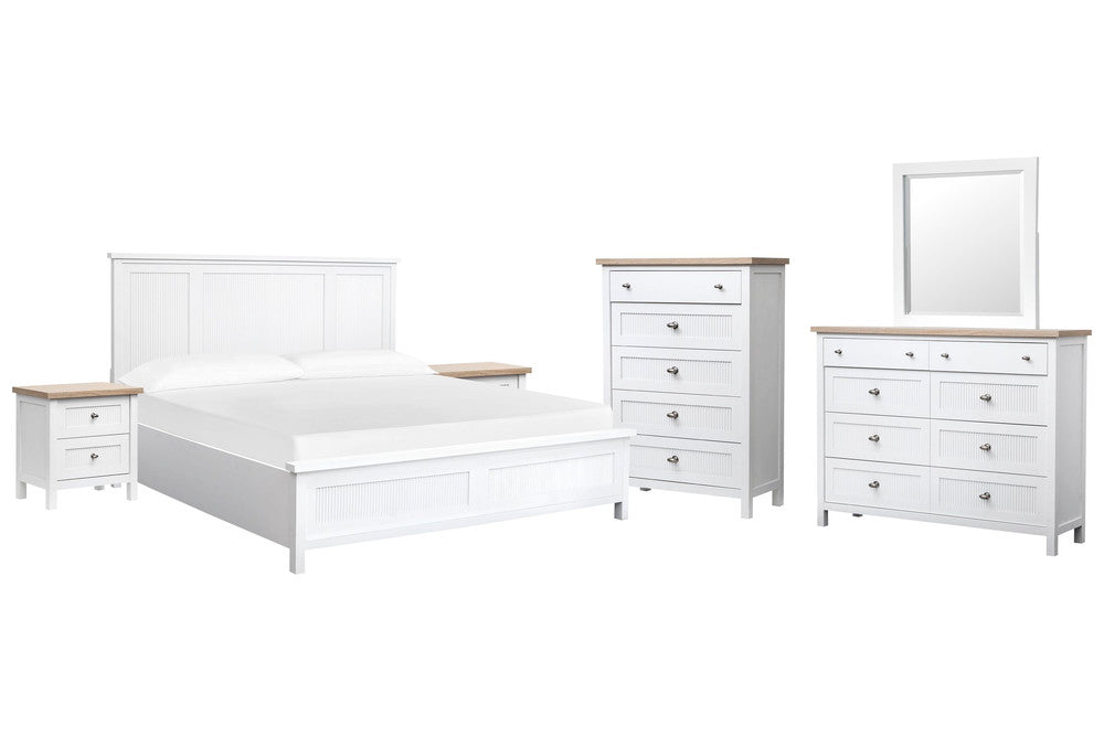 Salt Life Home - Windmill Harbour White Whisp And Sand King Panel Bed 2 Nightstands Chesser With Portrait Mirror And Drawer Chest - B6313-64-KIT8 view 1