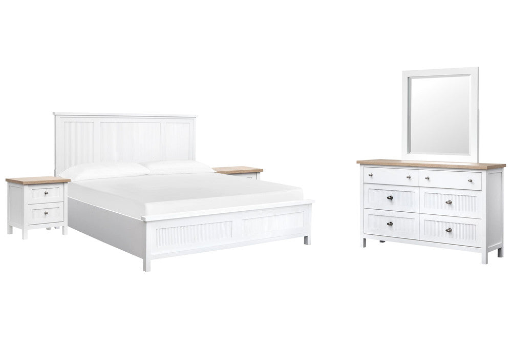 Salt Life Home - Windmill Harbour White Whisp And Sand Queen Panel Bed 2 Nightstands And Drawer Dresser With Portrait Mirror - B6313-54-KIT5 view 1