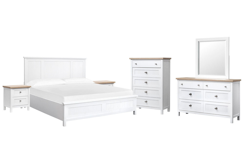 Salt Life Home - Windmill Harbour White Whisp And Sand Queen Panel Bed 2 Nightstands Drawer Dresser With Portrait Mirror And Drawer Chest - B6313-54-KIT7 view 1