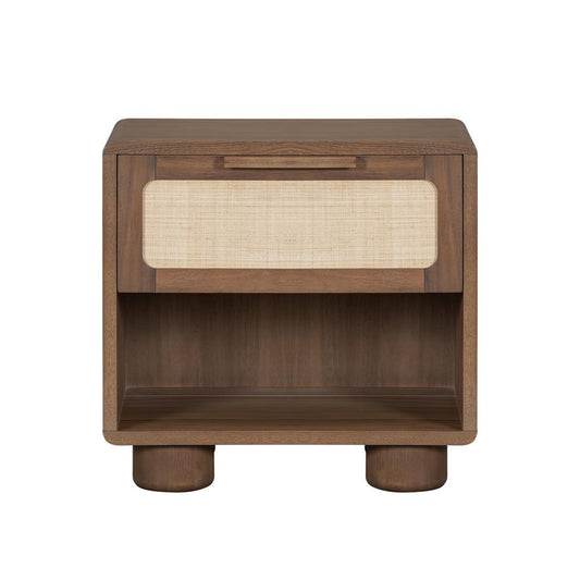 Salted Oak - Madera Mocha Acacia Wood with a Rattan Drawer Contempory 18in Nightstand - STO2304-MMC veiw 1