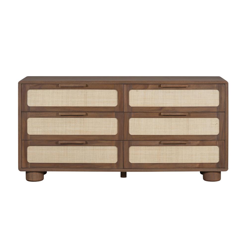 Salted Oak - Madera Mocha Acacia Wood with Rattan Drawers Contempory 96in Dresser - STO2204-MMC veiw 1