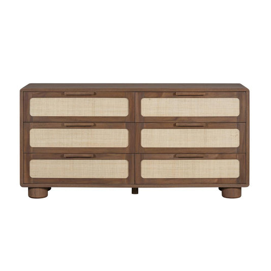 Salted Oak - Madera Mocha Acacia Wood with Rattan Drawers Contempory 96in Dresser - STO2204-MMC veiw 1