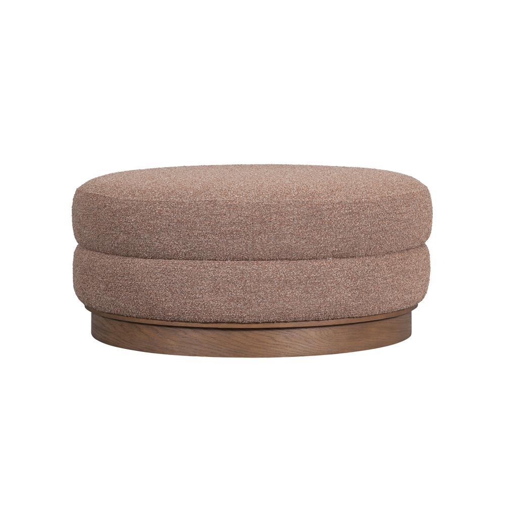 Salted Oak - Yukon 42 Round Ottoman Beige Upholstered Polyester Brown Oak Modern Design - STO4401-WMP veiw 1