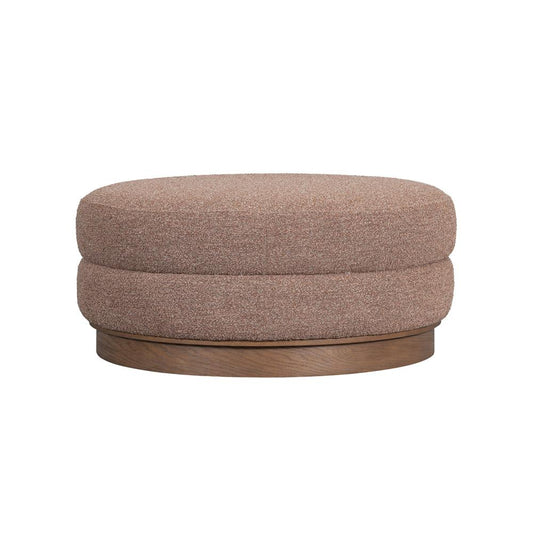 Salted Oak - Yukon 42 Round Ottoman Beige Upholstered Polyester Brown Oak Modern Design - STO4401-WMP veiw 1